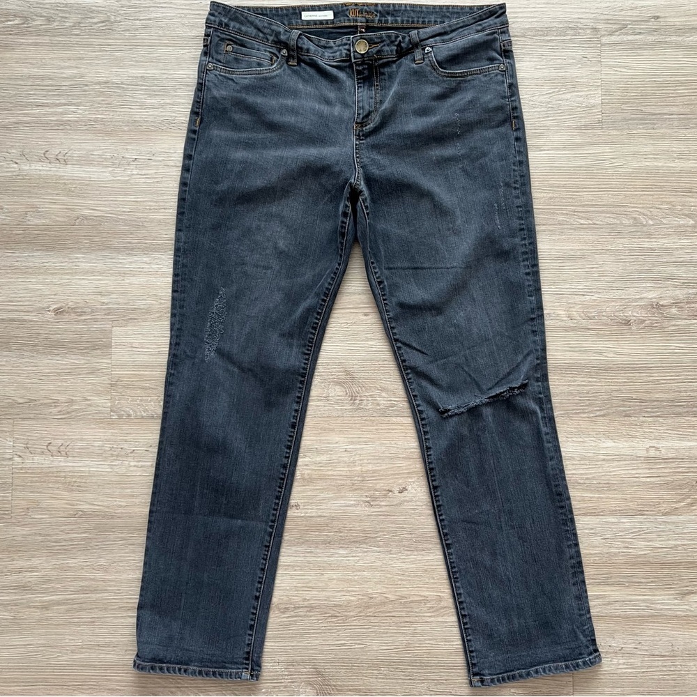 Kut From The Kloth Jeans Catherine Boyfriend Distressed Stretch Washed Black 16
